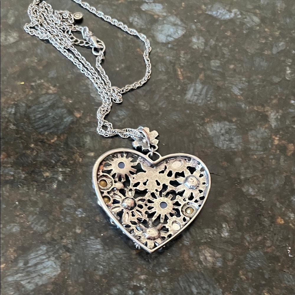 Cato Blue Rhinestone Heart Statement Necklace & Hoop Earrings Jewelry Set - Picture 5 of 6
